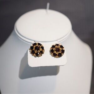 Elegant Gold and Purple Floral Earrings (clip on)